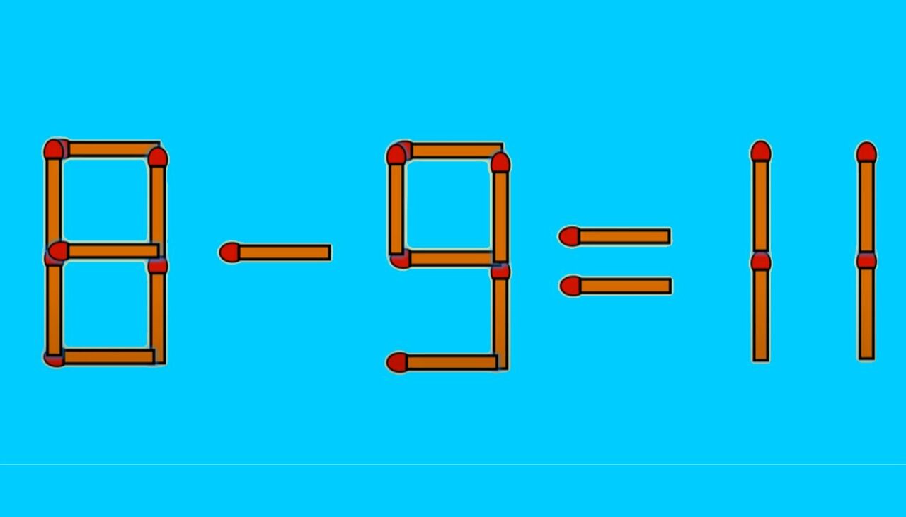 TEST de inteligență | Mutați un singur chibrit, pentru a transforma 8-9=11 într-o egalitate corectă