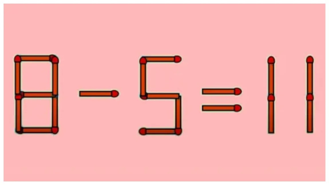Test IQ cu chibrituri | Mută un singur băț și corectează exercițiul 8-5=11