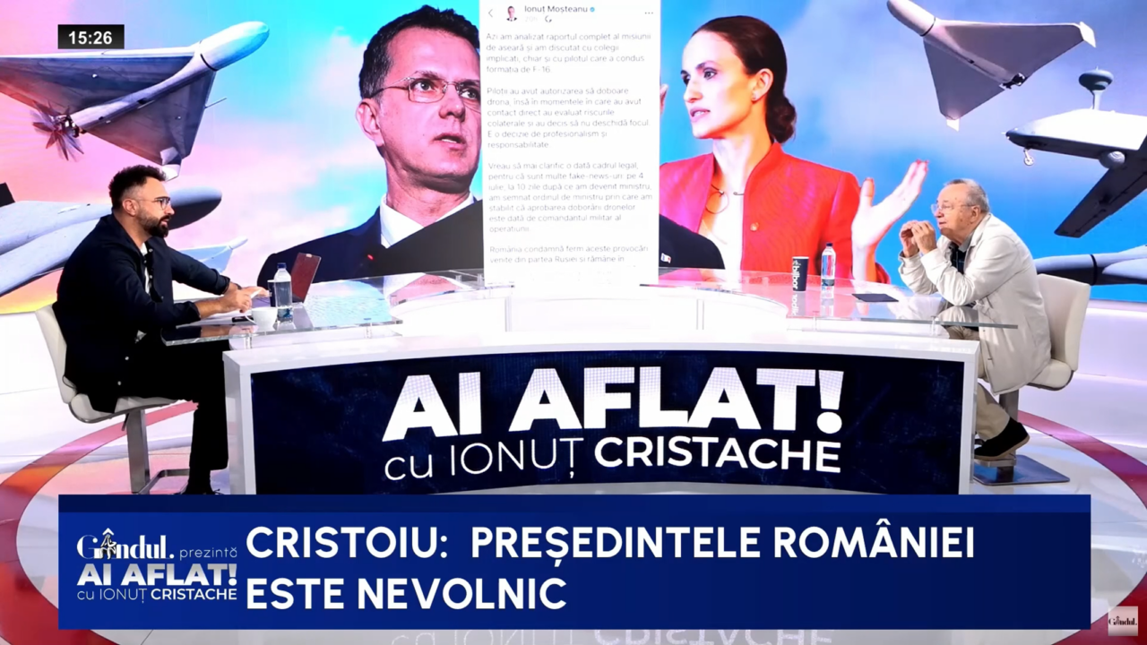 Ion Cristoiu contestă PROFESIONALISMUL miniștrilor Țoiu și Moșteanu în gestionarea pătrunderii dronei rusești în spațiul aerian românesc