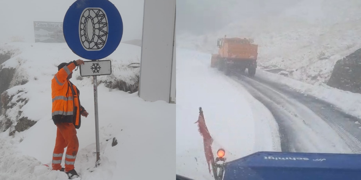 Haos din cauza ninsorilor pe Transfăgărășan. Avertisment pentru șoferi: „Se circulă în condiții de iarnă”