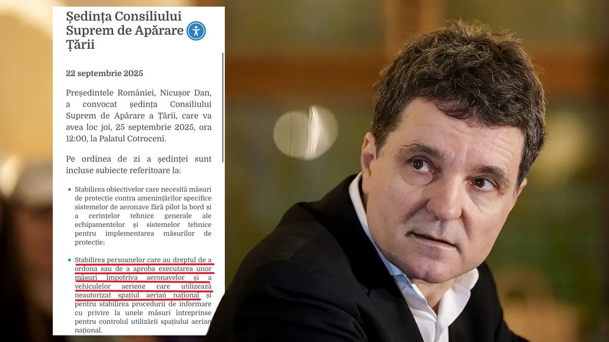 Nicușor Dan a convocat CSAT pentru a stabili persoanele care “au dreptul” să doboare obiecte zburătoare. Cu alte cuvinte, România s-a încurcat până acum în proceduri și în minciuni. Drona “rusească” nu a fost doborâtă pentru că nimeni nu și-a asumat ordinul