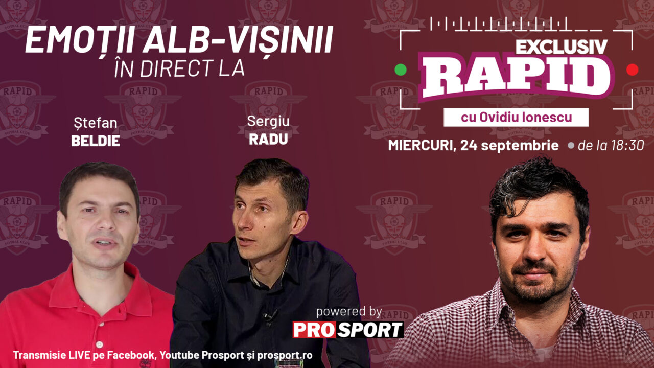 „EXCLUSIV RAPID” înainte de Primvs Derby este astăzi de la ora 18:30, în direct pe YouTube – ProSport, împreună cu Ștefan Beldie și Sergiu Radu