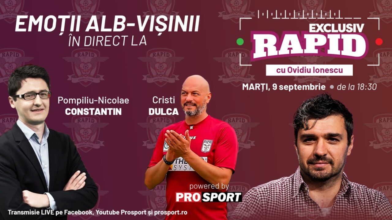 Vă așteptăm la ora 18:30, la „EXCLUSIV RAPID”, în direct pe YouTube – ProSport!