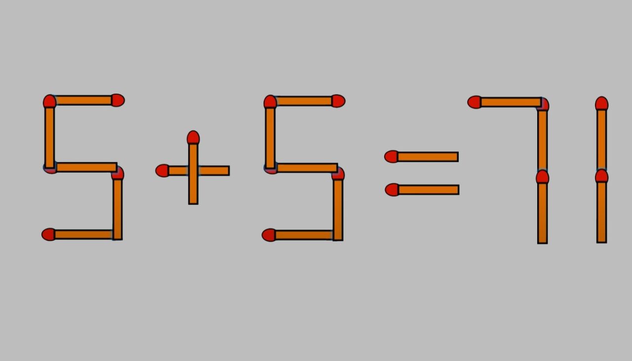 Test de inteligență | Mutați un singur chibrit, pentru a transforma 5+5=71 într-o egalitate corectă