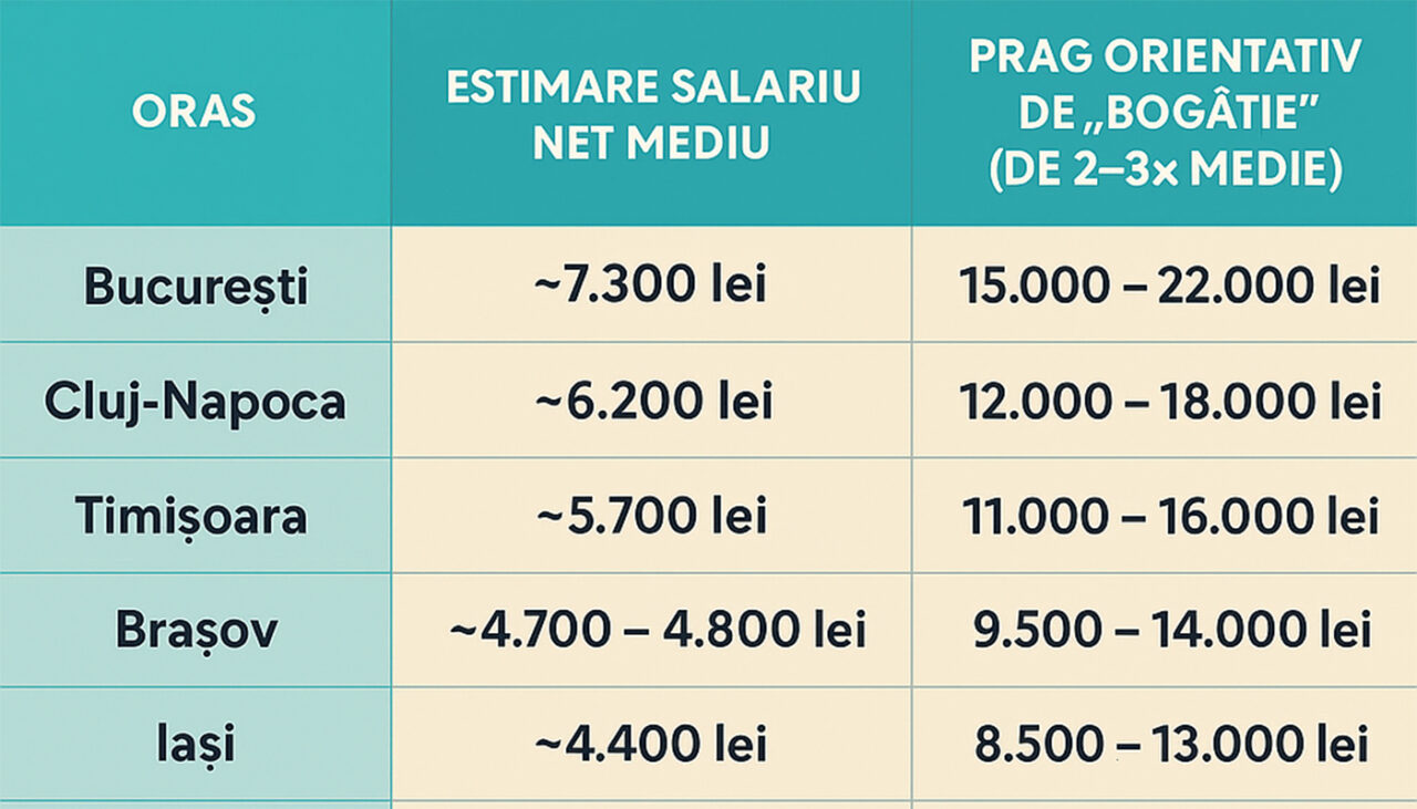 TABEL | Ce salariu trebuie să ai pentru a fi considerat „bogat” în 2025 – în București și în celelalte orașe din România