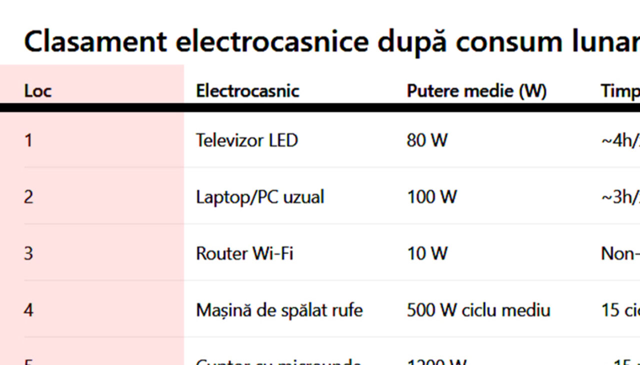 TOP 10 – Aparatele din apartament care consumă cel mai mult curent. Cât plătești lunar pentru fiecare electrocasnic