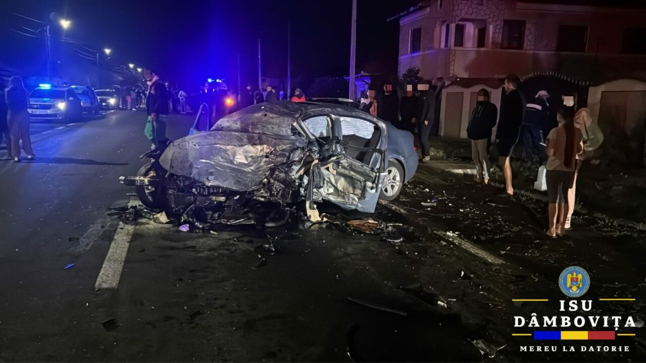 Accident mortal în Dâmbovița. Două victime încarcerate, una a decedat pe loc