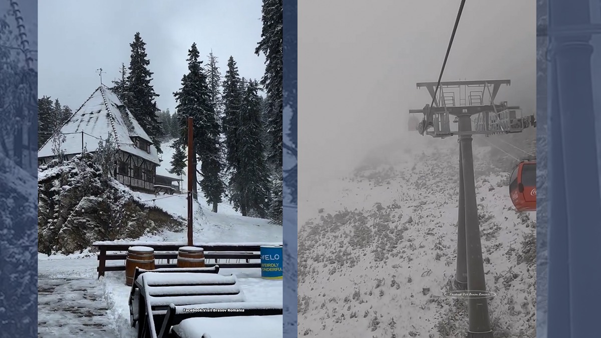 Iarnă în toată regula în Masivul Postăvaru. A NINS până la baza pârtiei în Poiana Brașov