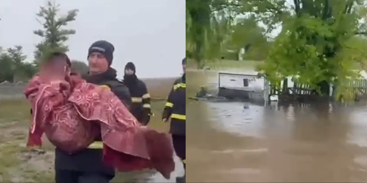 Operațiune impresionantă de SALVARE a unei bătrâne, din calea viiturii, în Siliștea, județul Constanța. Localitatea e izolată din cauza inundațiilor