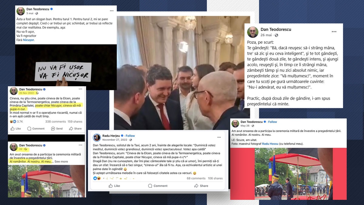 Cine a pus rinocerul în TAXI? Predă lecții muzicale de integritate și mănâncă sarmale la Cotroceni. Dar a uitat că acum 3 ani îl invita pe Nicușor Dan să-l pupe-n…