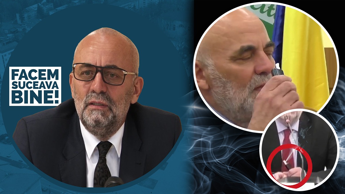 Ce se mai întâmplă prin ședințele consiliilor locale: Primarul Rîmbu se relaxează, în timp ce trage cu sete, gânditor, dintr-o ţigară