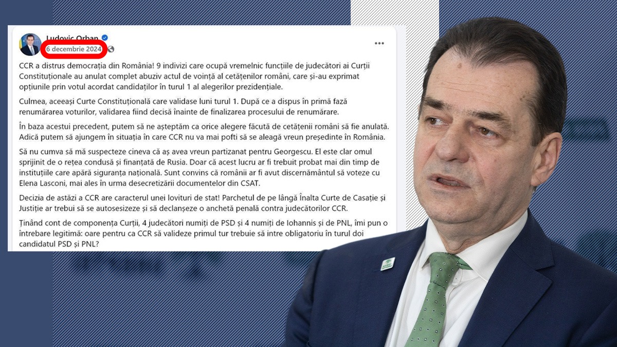 “Decizia CCR are caracterul unei LOVITURI DE STAT/ CCR a distrus democrația”, asa scria Ludovic Orban, proaspăt numit consilier prezidențial, în ziua în care CCR decidea ANULAREA alegerilor. Cerea chiar anchetarea judecătorilor