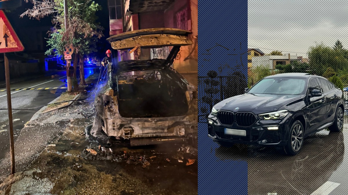 VIDEO. Mașina unui sportiv din Craiova, INCENDIATĂ în fața casei. Focul a fost pus intenționat