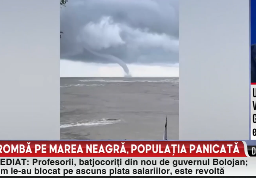 Trombă uriașă, filmată pe Marea Neagră. Populația, panicată la vederea fenomenului meteorologic asemănător tornadei