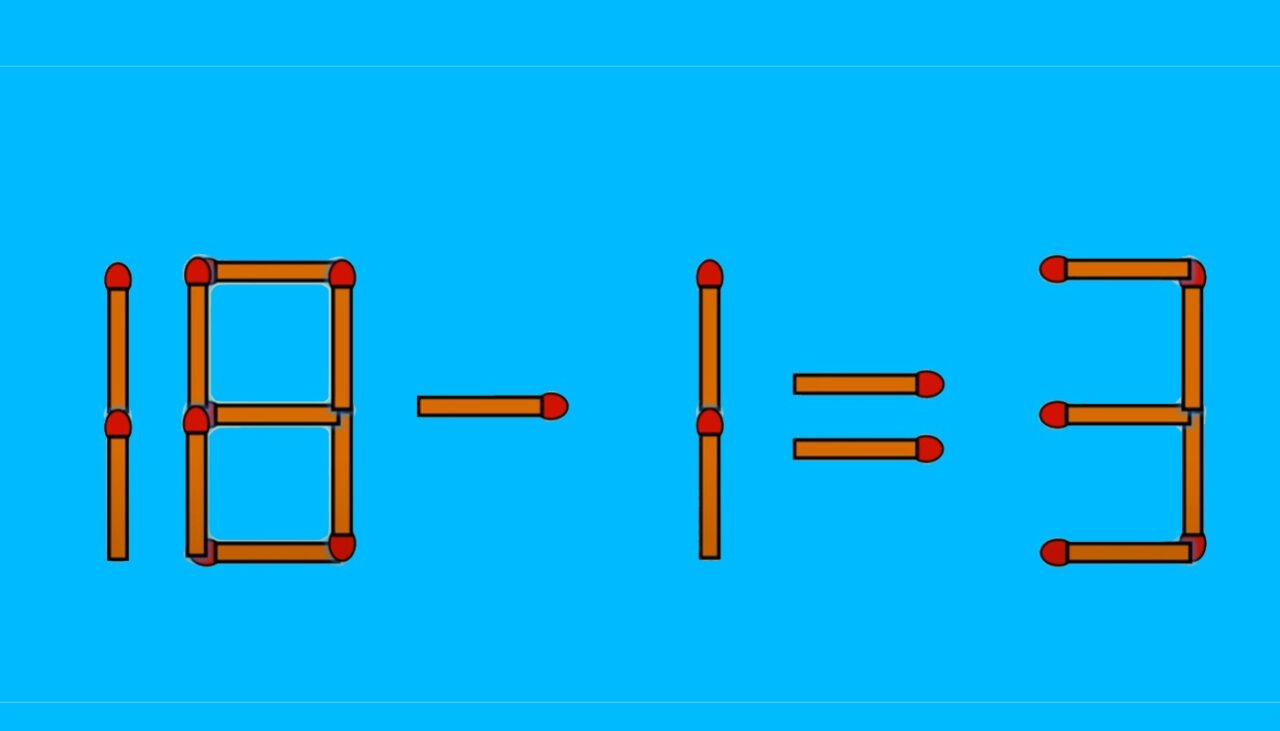 Test de inteligență | Mutați un singur chibrit, pentru a transforma 18 – 1 = 3 într-o egalitate corectă