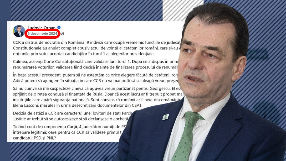 Cum vedea Ludovic Orban, proaspăt numit consilier prezidențial, anularea alegerilor: „Decizia CCR are caracterul unei LOVITURI DE STAT/ CCR a distrus democrația”