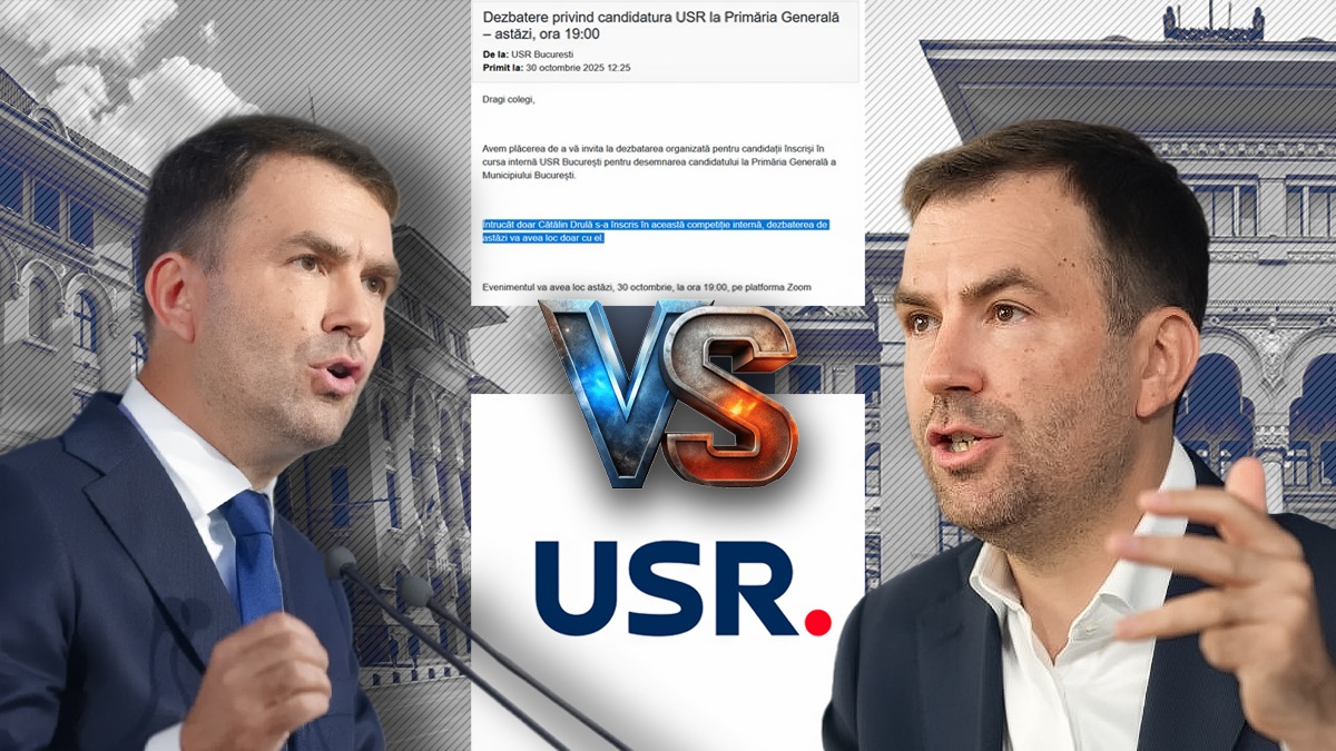 Cătălin Drulă se confruntă cu el însuși în lupta internă a USR pentru candidatura la Primăria București. Dezbaterea Drulă vs. Drulă are loc la ora 19:00, se anunță într-un email intern al USR