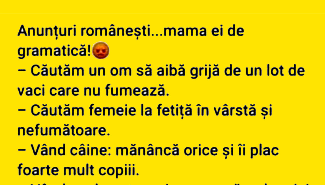 Bancul de vineri | Anunțuri românești… mama ei de gramatică