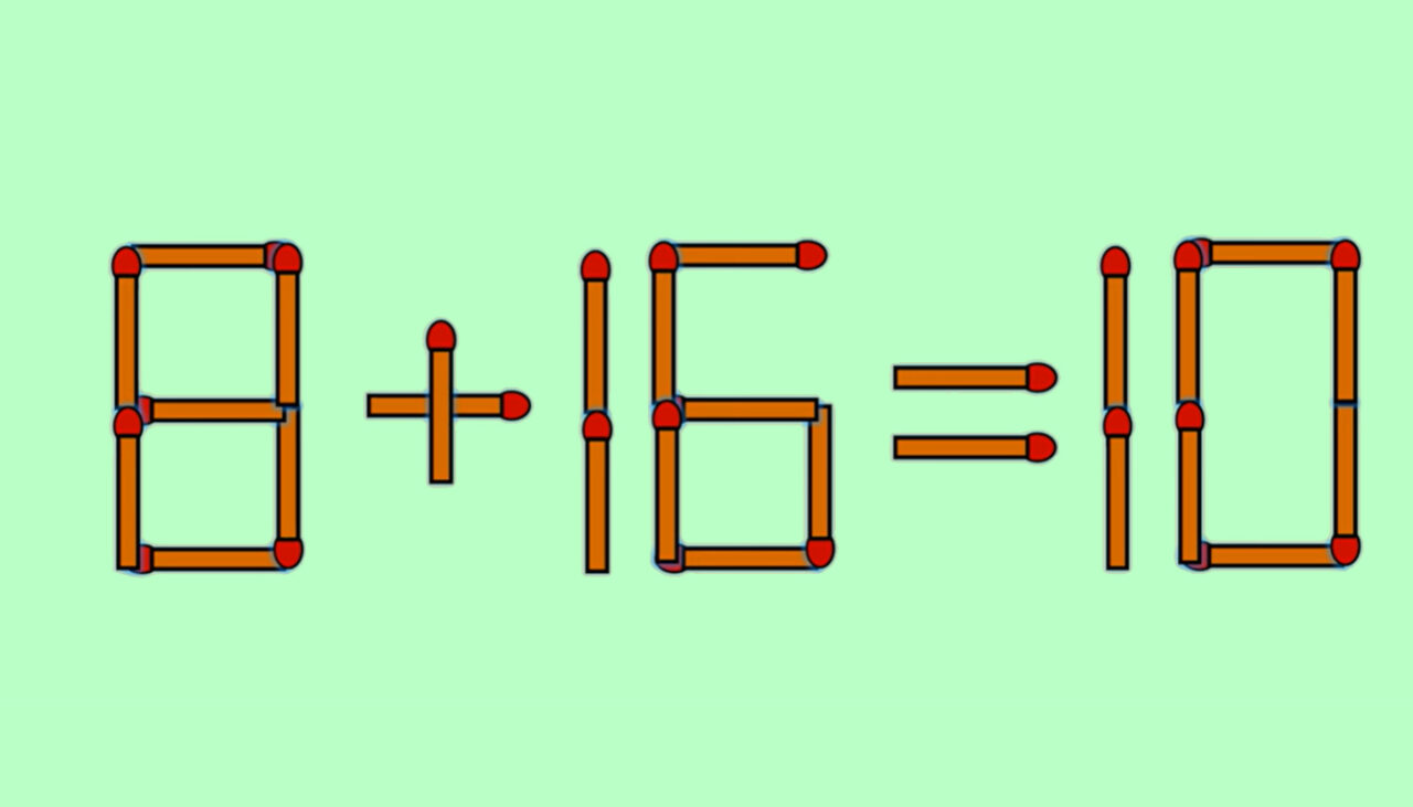 Test de inteligență | Mutați un singur chibrit, pentru a transforma 8 + 16 = 10 într-o egalitate corectă