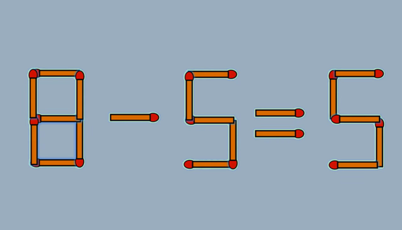 TEST IQ | 8 – 5 = 5 este greșit. Pentru a corecta egalitatea, mutați un singur chibrit