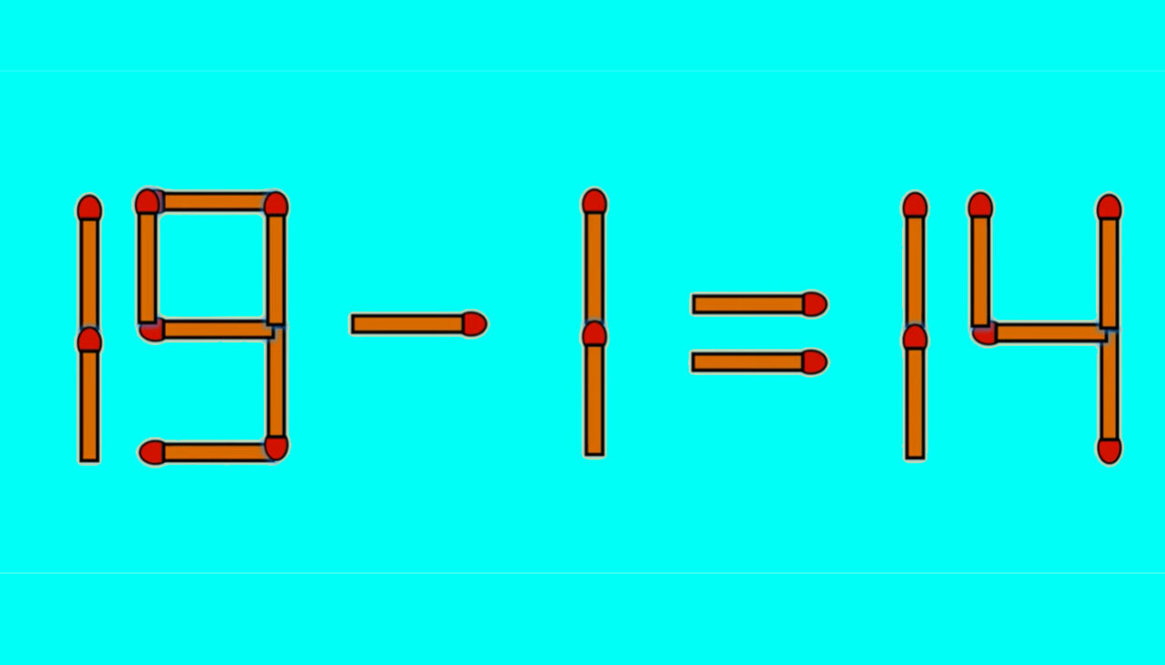 TEST IQ | 19-1=14 este greșit. Pentru a corecta egalitatea, mutați un singur chibrit