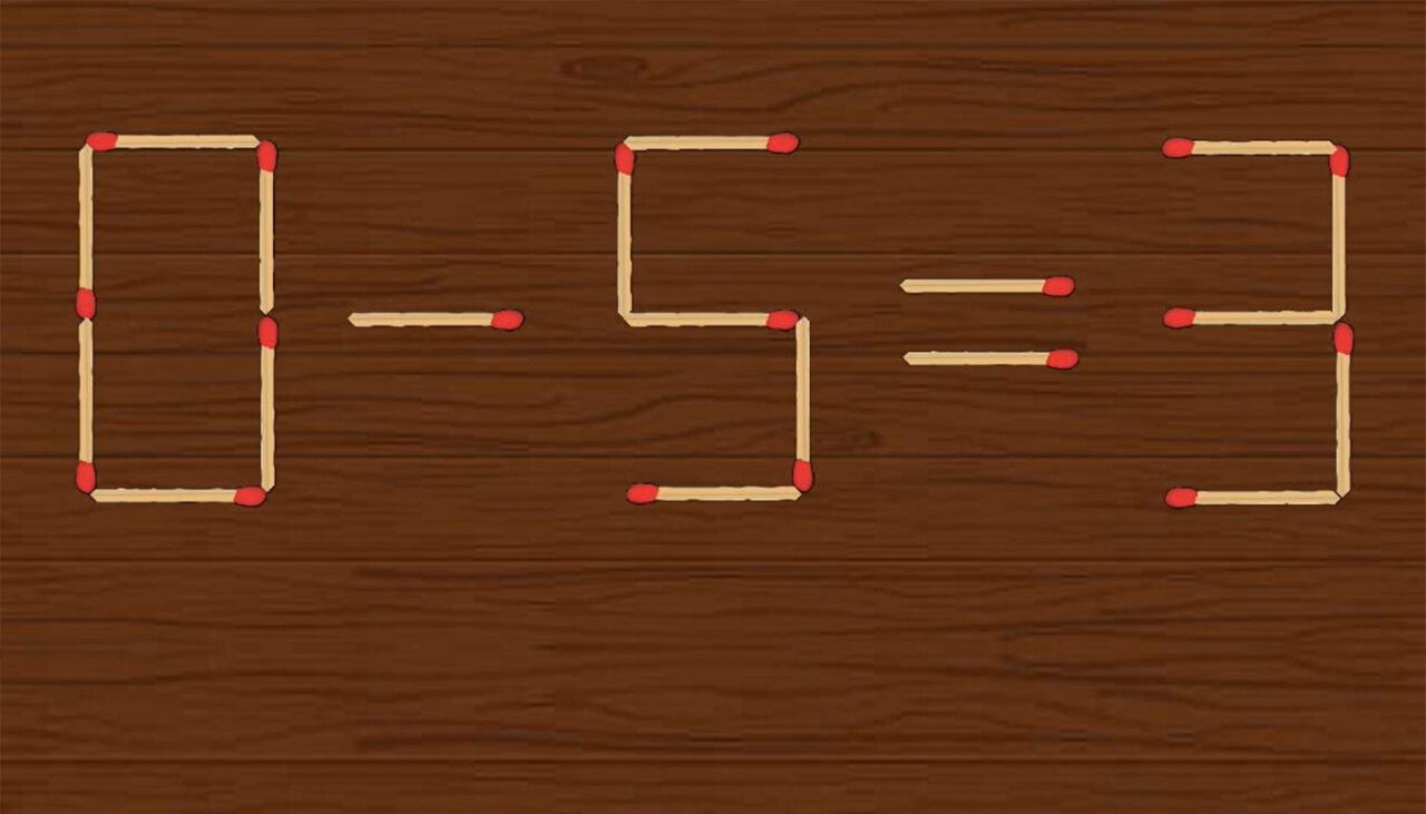 Test de inteligență | Mutați 2 bețe de chibrit, pentru a transforma 0 – 5 = 3 într-o egalitate corectă