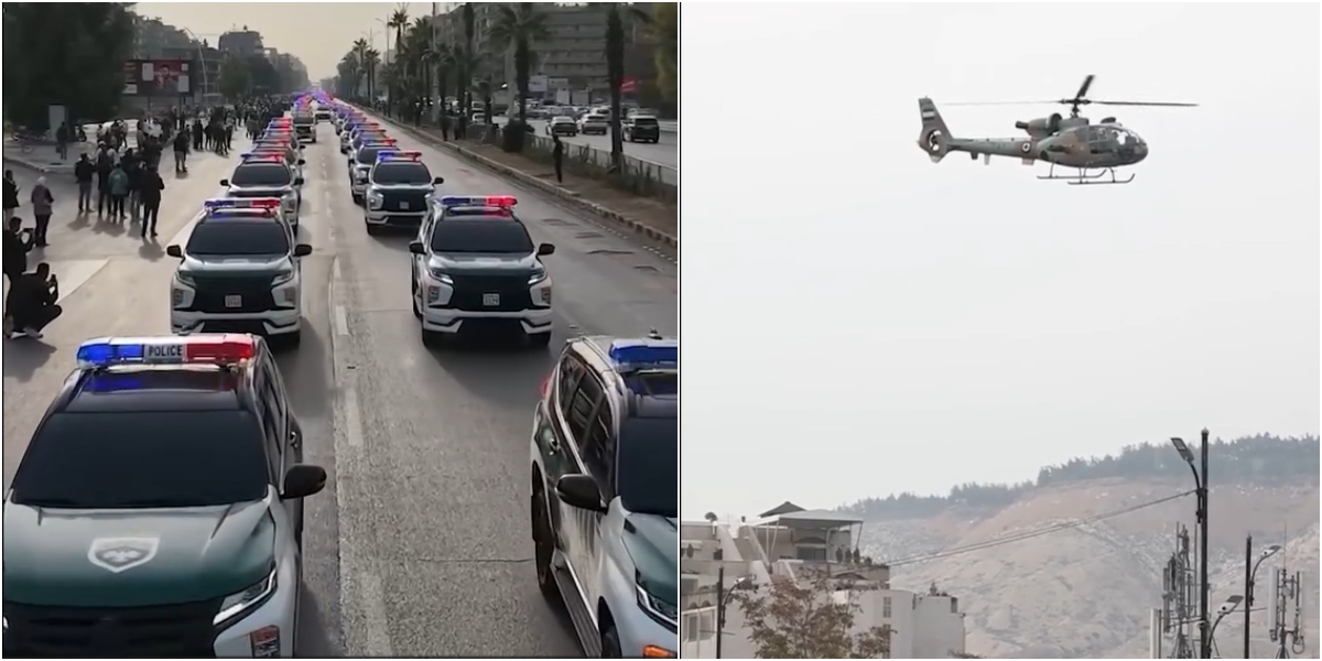 Demonstrație spectaculoasă cu blindate de poliție, elicoptere și motociclete în capitala Siriei. Ministerul de Interne își promovează noua imagine
