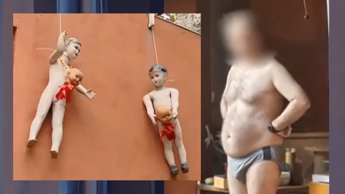 Imagini șocante. Un exhibiționist iresponsabil terorizează o școală din București. Manechine de copii spânzurate pe balcon „de Halloween”