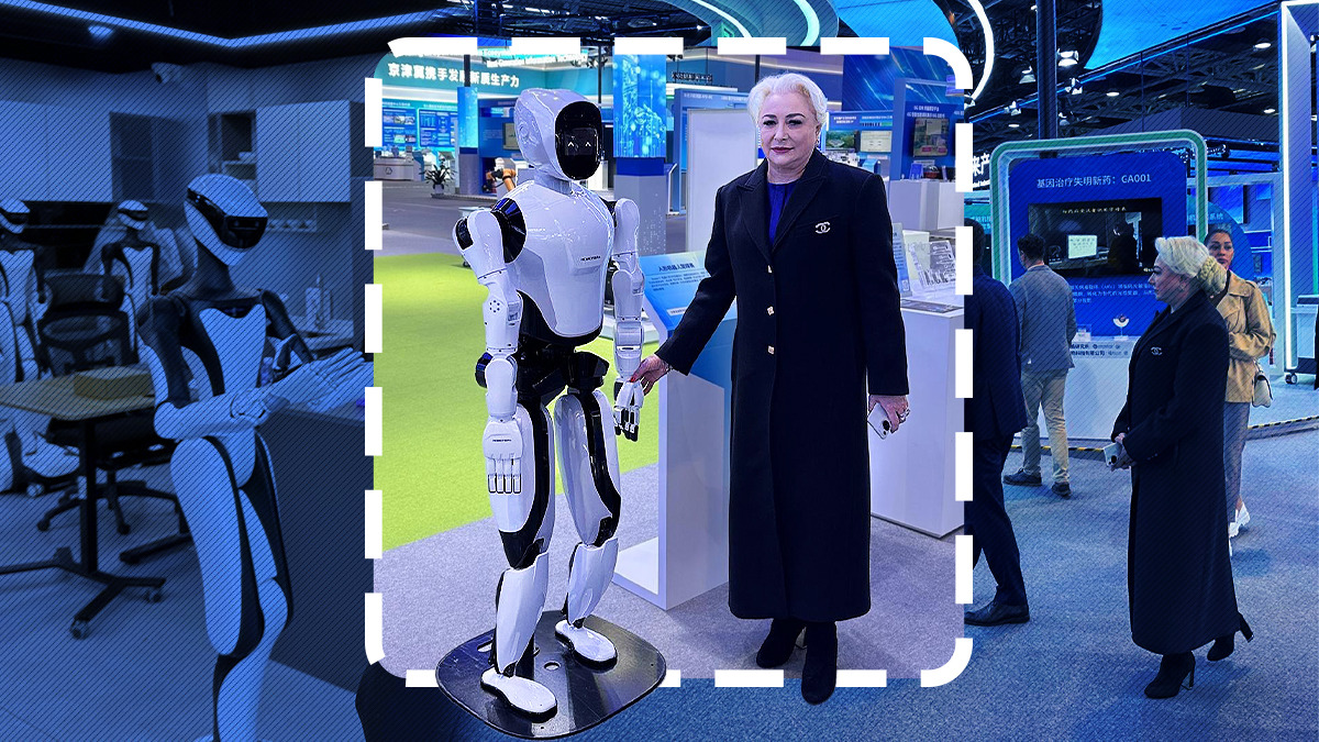 Viorica Dăncilă, din nou în China. De data asta s-a pozat cu ROBOȚI la Z-Park, centrul tehnologic al Beijingului