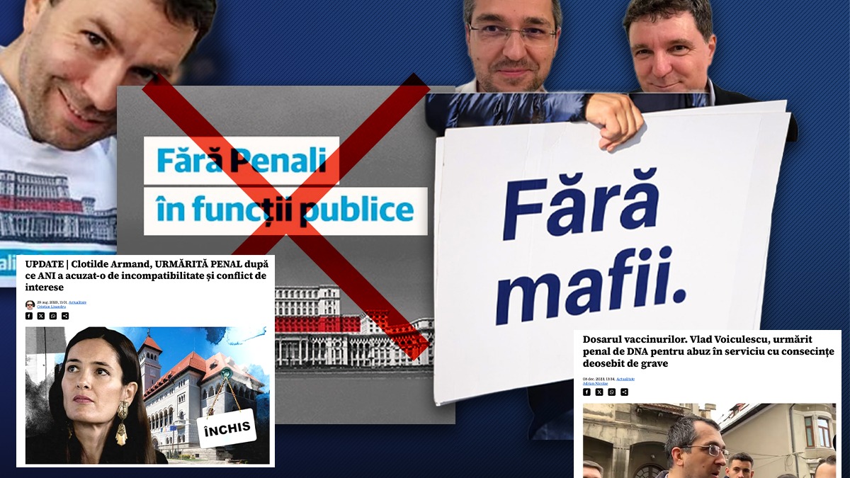 De când liderii USR au ajuns să fie chiar ei „penali în funcții publice”, sloganul partidului s-a schimbat peste noapte. Clotilde Armand, Vlad Voiculescu și Cătălin Drulă defilează acum cu sloganul “Fără mafii”