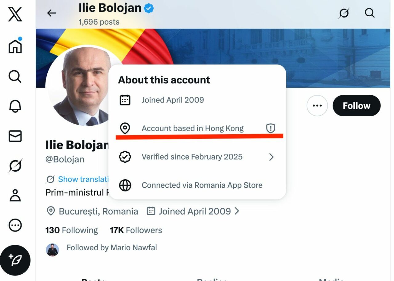 Echipa de comunicare a premierului l-a pierdut pe Ilie Bolojan prin lume. Contul oficial al premierului României – localizat în Hong Kong
