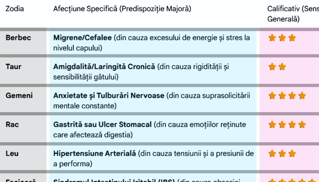 TABEL | La ce boală ești predispus, în funcție de zodia ta. Care nativi sunt cei mai bolnavicioși