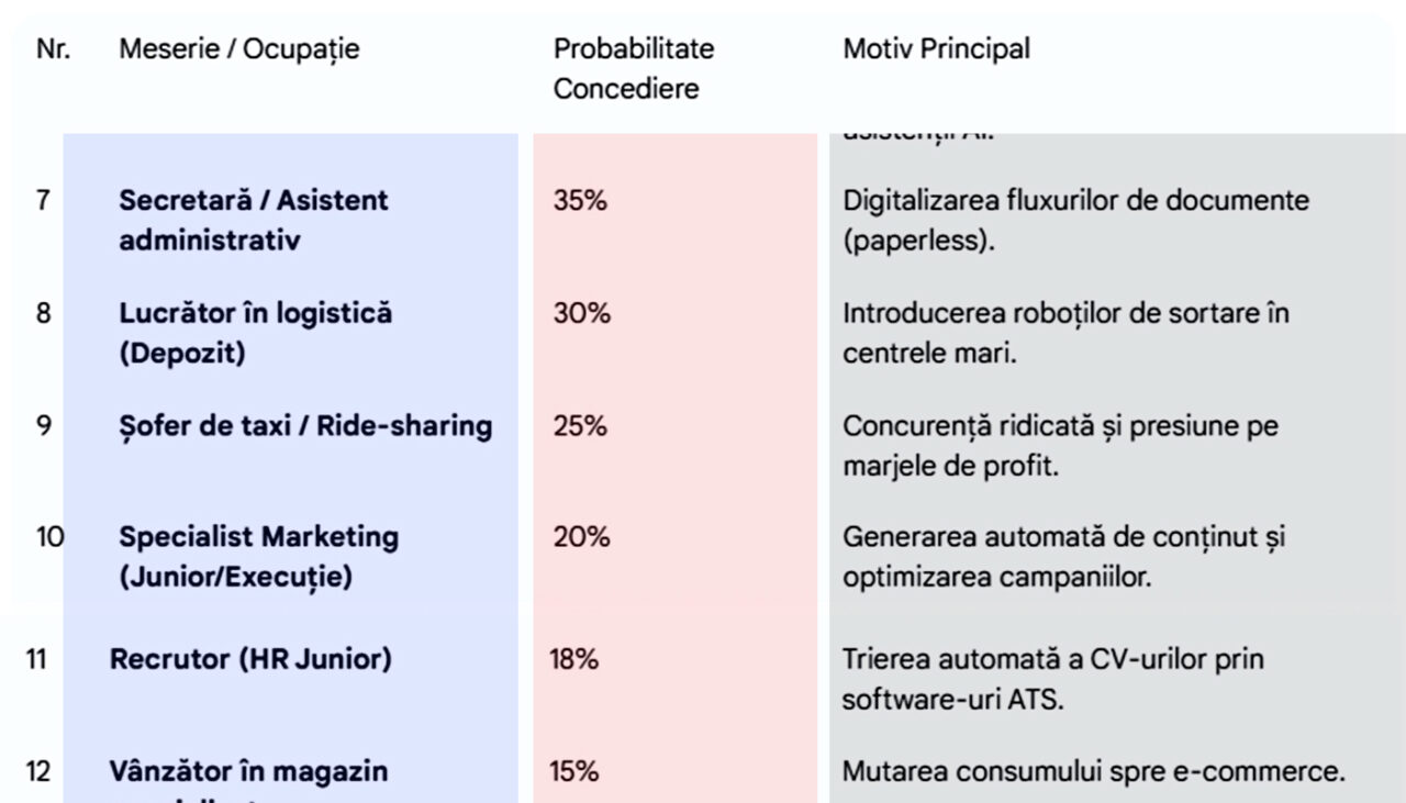 TABEL | Ce probabilitate există să fii concediat în 2026, în funcție de meseria ta. Job-ul din România cu 85% șanse de concediere