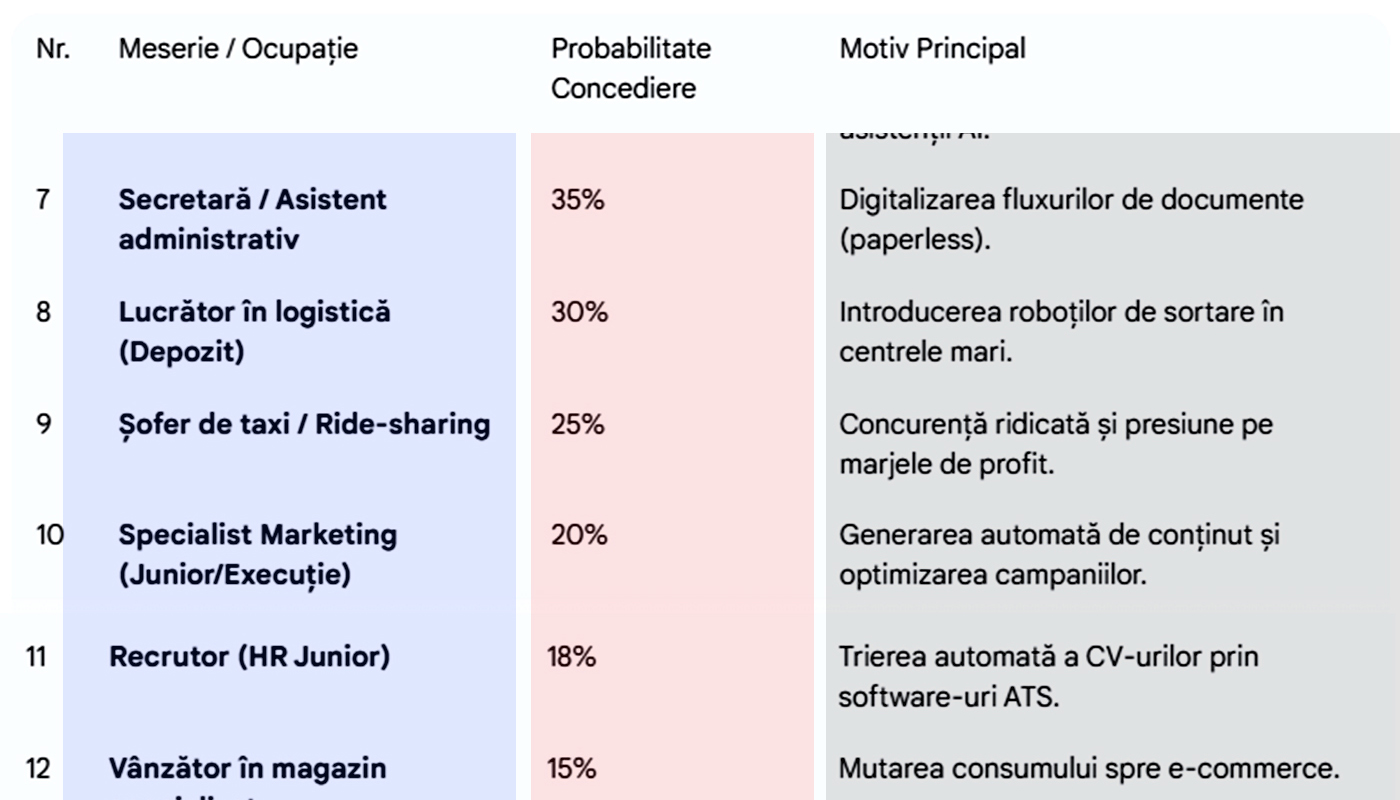 TABEL | Ce probabilitate există să fii concediat în 2026, în funcție de meseria ta. Job-ul din România cu 85% șanse de concediere