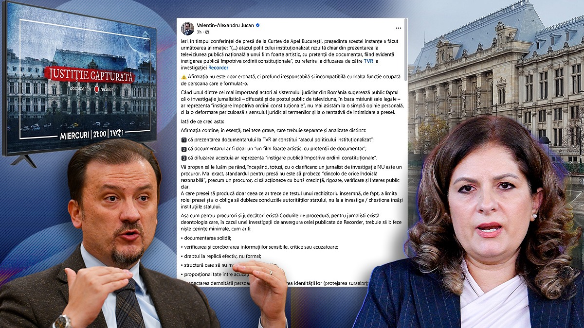 Vicepreședintele CNA apără difuzarea documentarului Recorder de către TVR și o atacă pe șefa Curții de Apel București