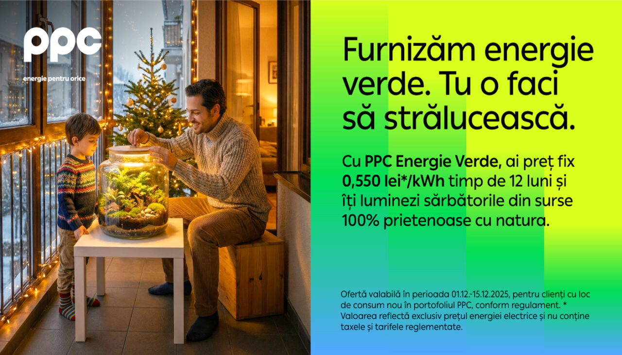 (P) PPC Energie vine cu o ofertă nouă înainte de sărbători pentru PPC Energie Verde — energie 100% regenerabilă la un preț „verde” garantat un an
