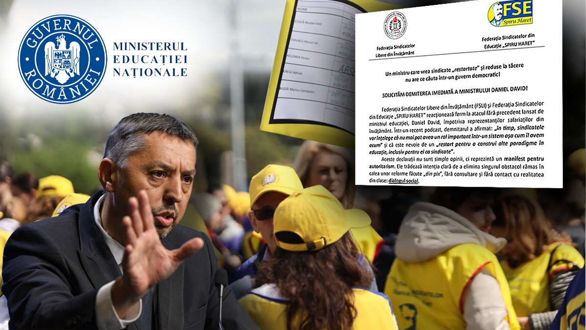 „Solicităm demisia imediată a ministrului Daniel David” Sindicatele îl acuză că vrea să le reducă la tăcere. Apel către Opoziție, premier și președinte: „Nu au voie să tacă, după o astfel de declarație”