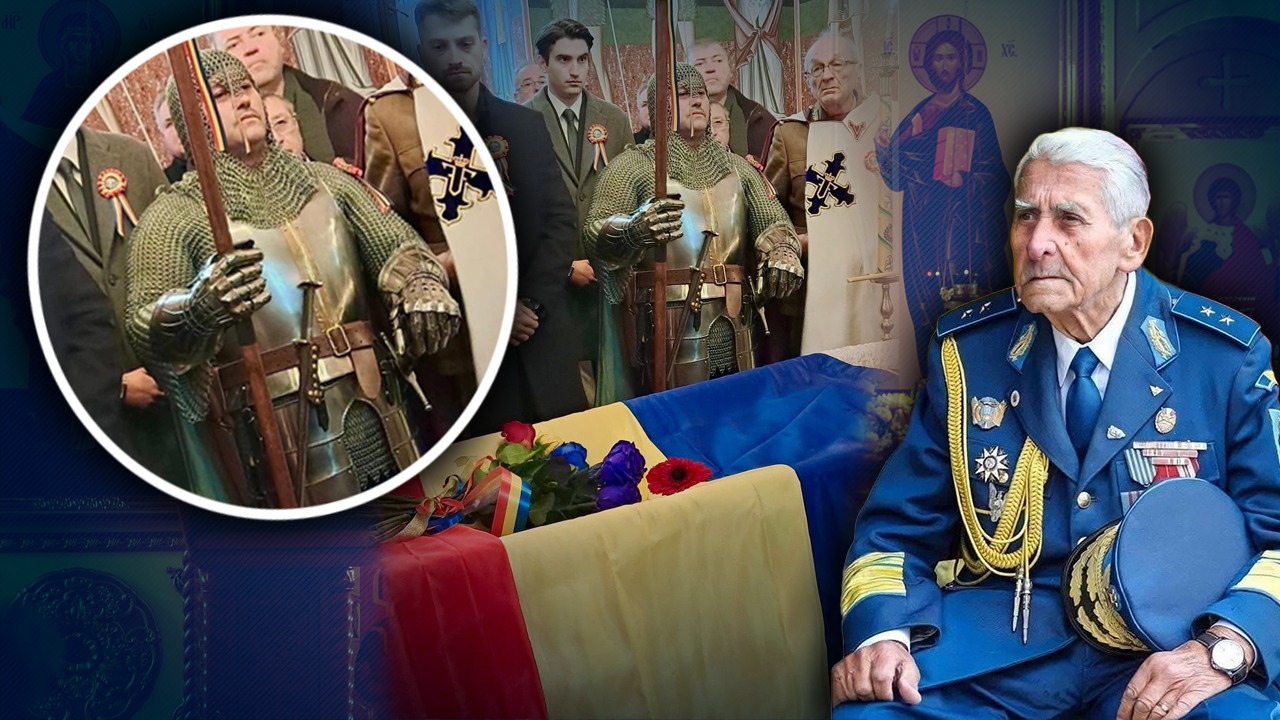 Imagini de la înmormântarea generalului Theodoru, cercetat la vârsta de 101 ani pentru „răsturnarea ordinii constituționale”. Un participant a venit în armură medievală. Discursul controversat al fiicei