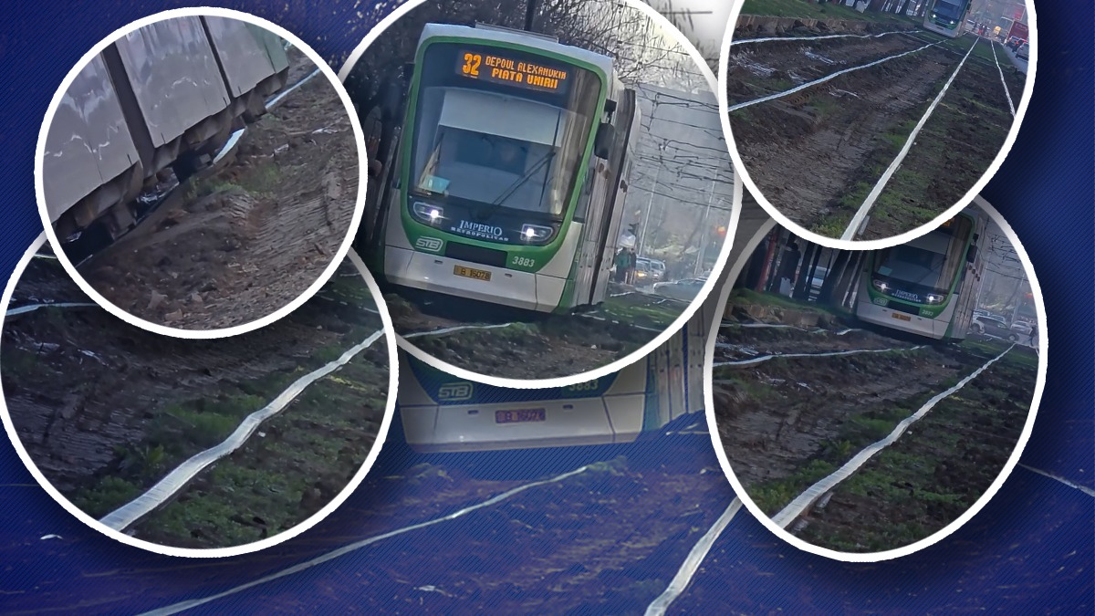 Tramvaiul pe „valuri” din București. Imagini incredibile cu un Imperio care aproape că se rupe din cauza șinelor strâmbe de pe Calea Rahovei