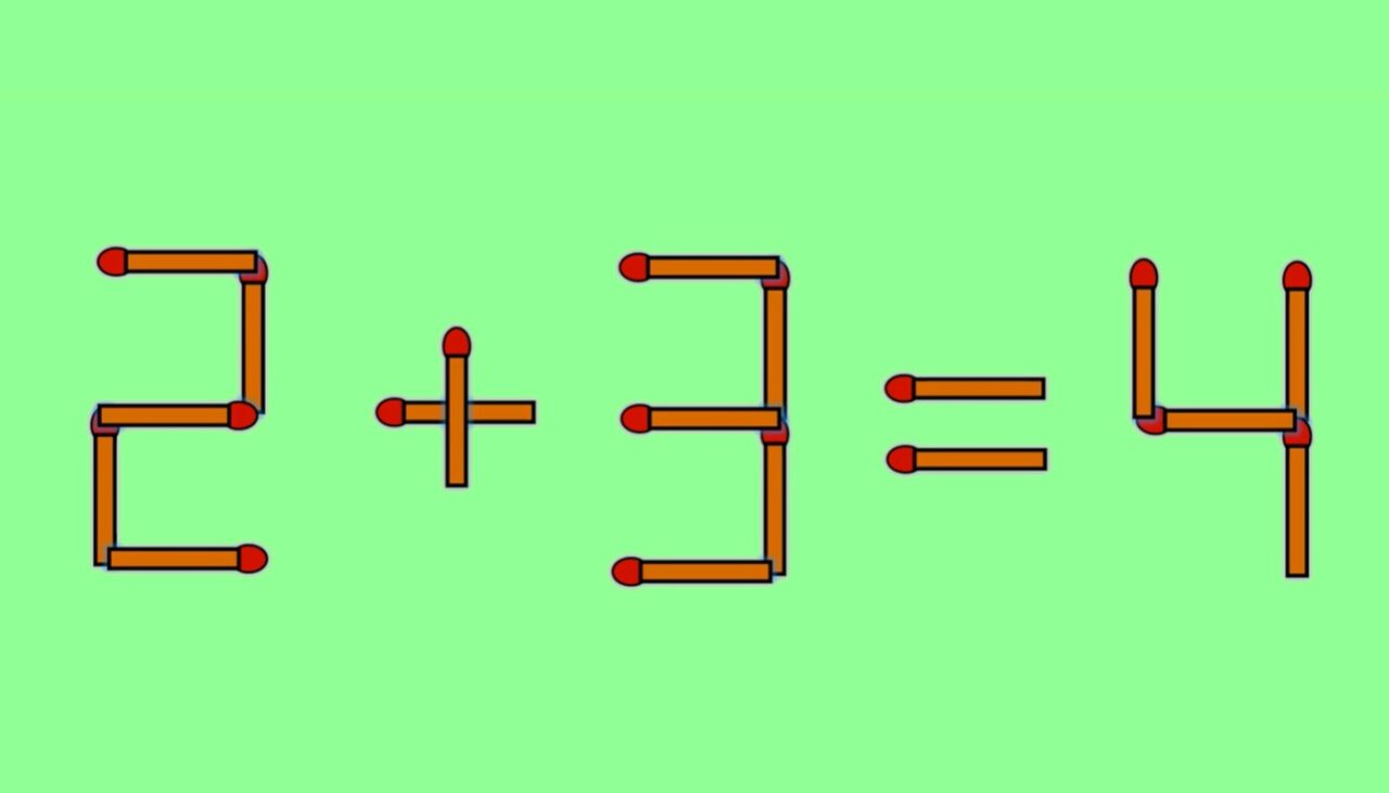 Test de inteligență | Mutați un singur chibrit, pentru a transforma 2 + 3 = 4 într-o egalitate corectă