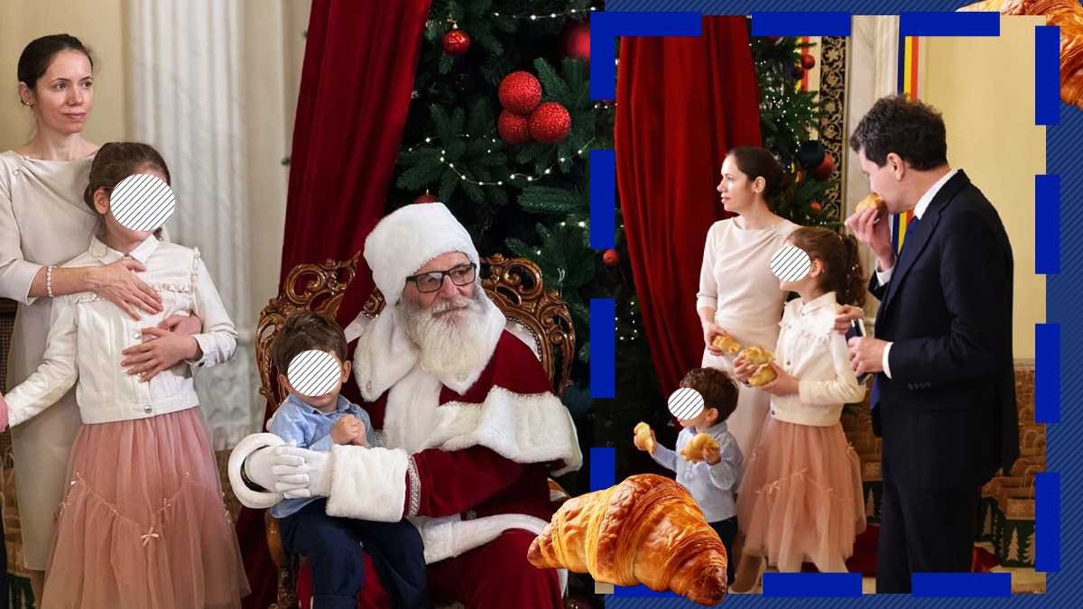 Nicușor Dan, Mirabela Grădinaru și cei doi copii, l-au primit pe Moș Crăciun la Palatul Cotroceni. Nu au lipsit colindatorii și bucatele traditionale. Nicușor nu s-a putut abține și s-a pus pe degustat colăcei