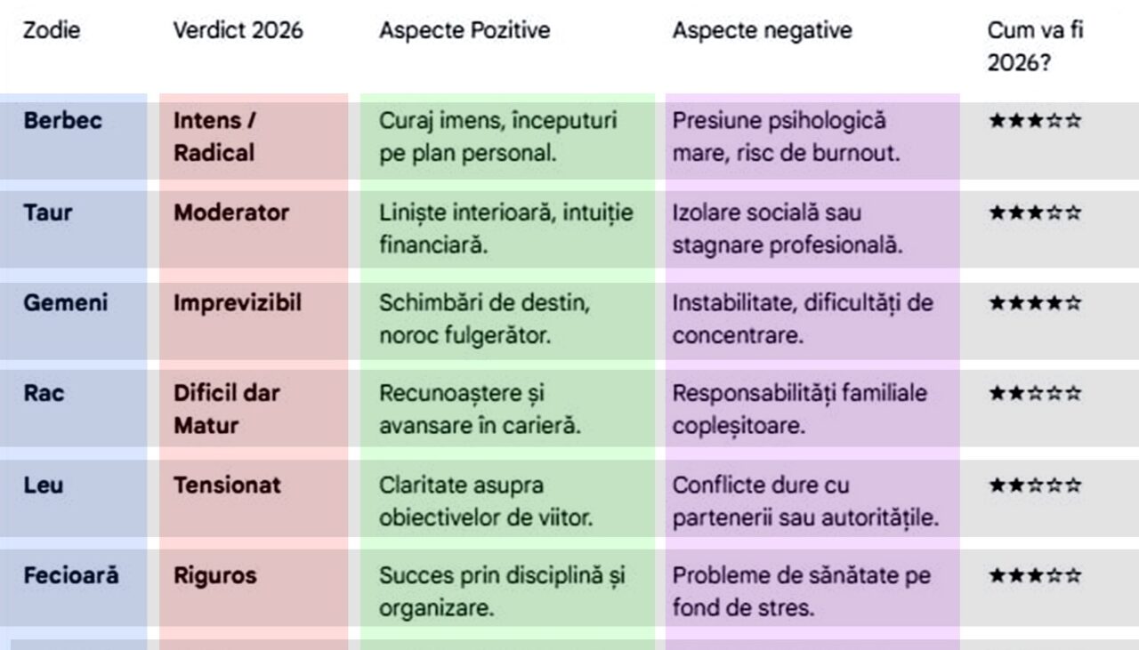 Va fi 2026 un an bun sau rău pentru tine, în funcție de zodia ta? Cine sunt nativii care vor avea ghinion pe toate planurile