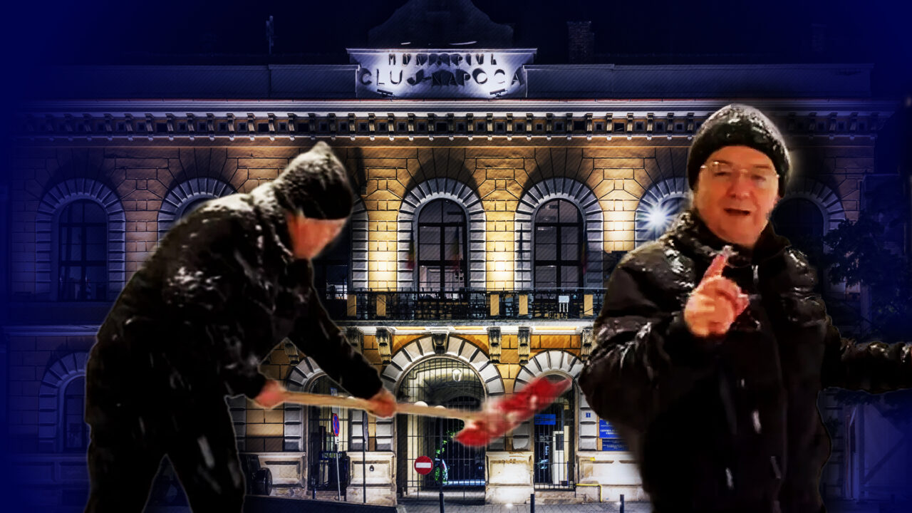 Emil Boc se ține de acțiuni de PR pe Facebook, dar în realitate parcarea primăriei este sub apă. Mașinile abia dacă se mai pot deplasa, dar edilul dă la zăpadă pentru like-uri