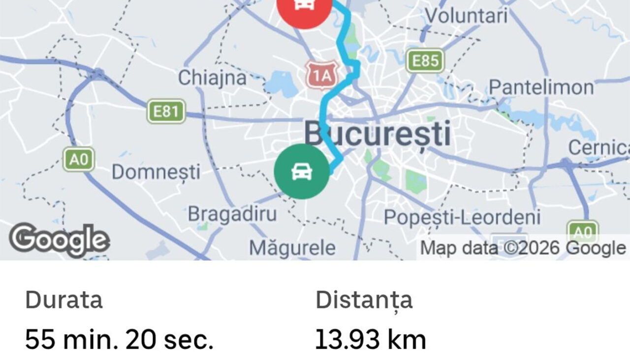 Se poate și așa! Cât a plătit un bucureștean pentru o cursă Uber de 55 de minute, la oră de vârf