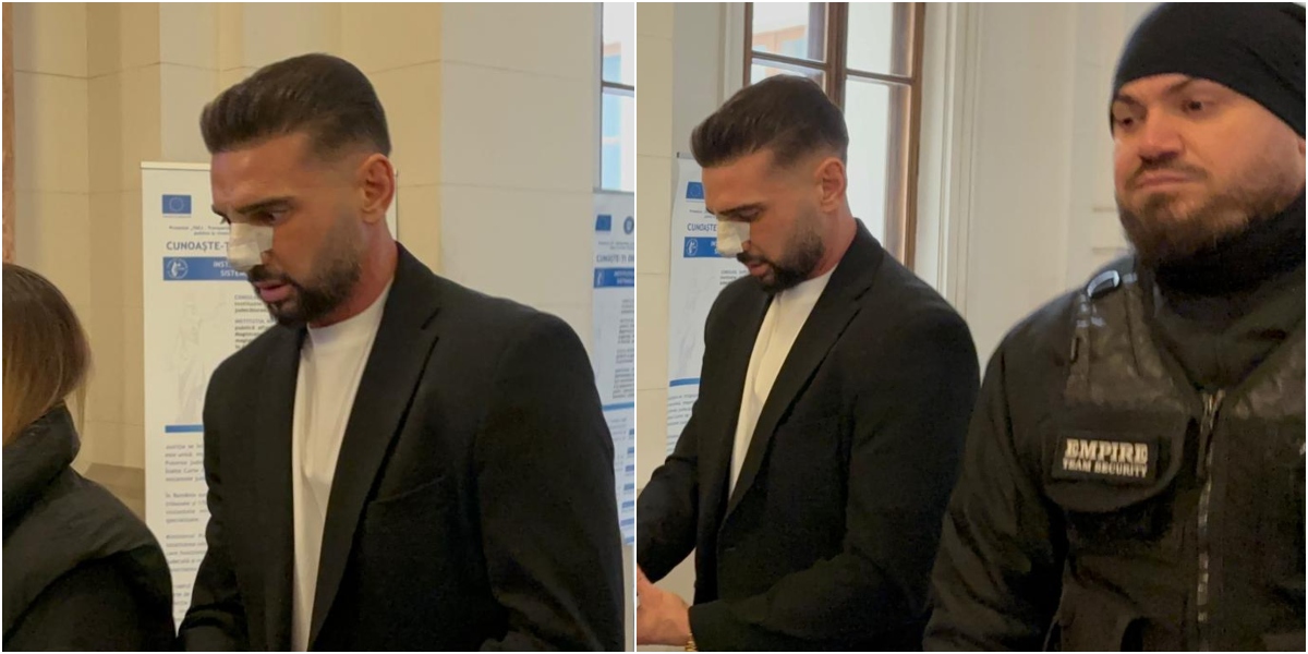 Dorian Popa a ajuns la Tribunal flancat de bodyguarzi și bandajat la nas. Judecat pentru că a condus sub influența substanțelor interzise