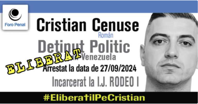 Cine este românul Cristian Cenușe, deținut politic în Venezuela și eliberat după mai bine de un an de detenție