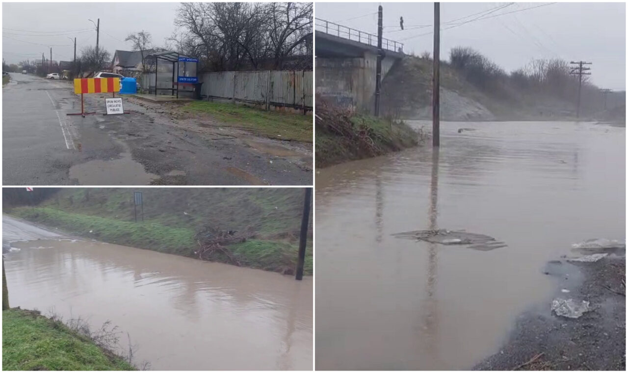 Inundații în Dolj. În urma precipitațiilor a fost închis drumul DJ 641, localitatea Pielești