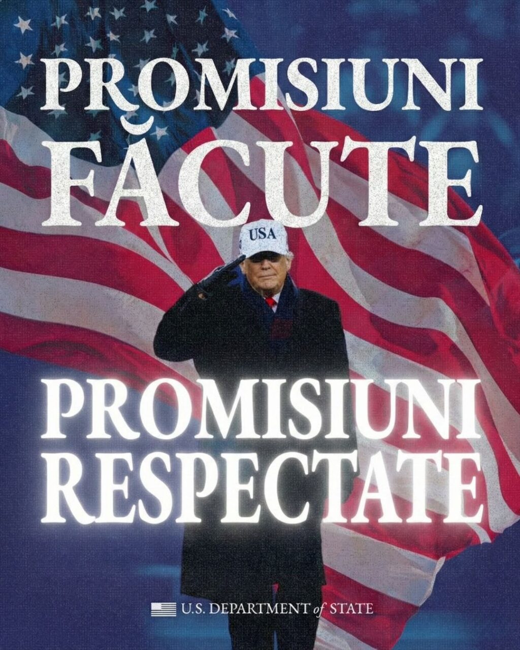 Ambasada SUA la București a postat un mesaj de apreciere pentru Donald Trump după un an de mandat: „Promisiuni făcute. Promisiuni respectate”