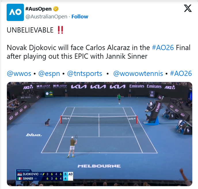 Novak Djokovic și Carlos Alcaraz merg în finală la Melbourne. Spaniolul urmărește Career Grand Slam la 22 de ani, iar sârbul al 25-lea titlu de Slam
