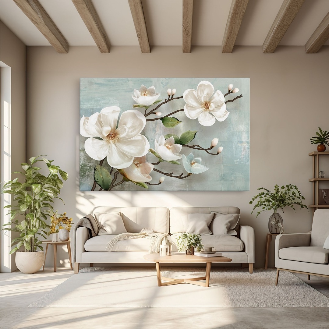 Tablouri canvas cu flori: ce palete cromatice funcționează în interioare moderne (P)